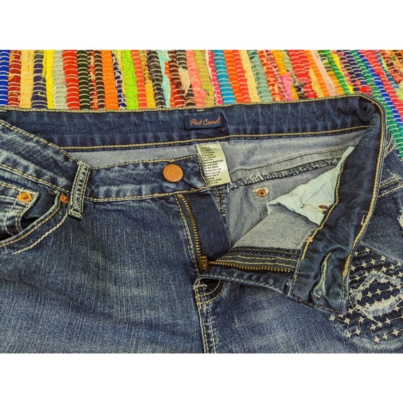 Red Camel Women's Jr 15 Distressed Shorts Denim Jean Cuffed Embroidered Blue EUC - Picture 5 of 10